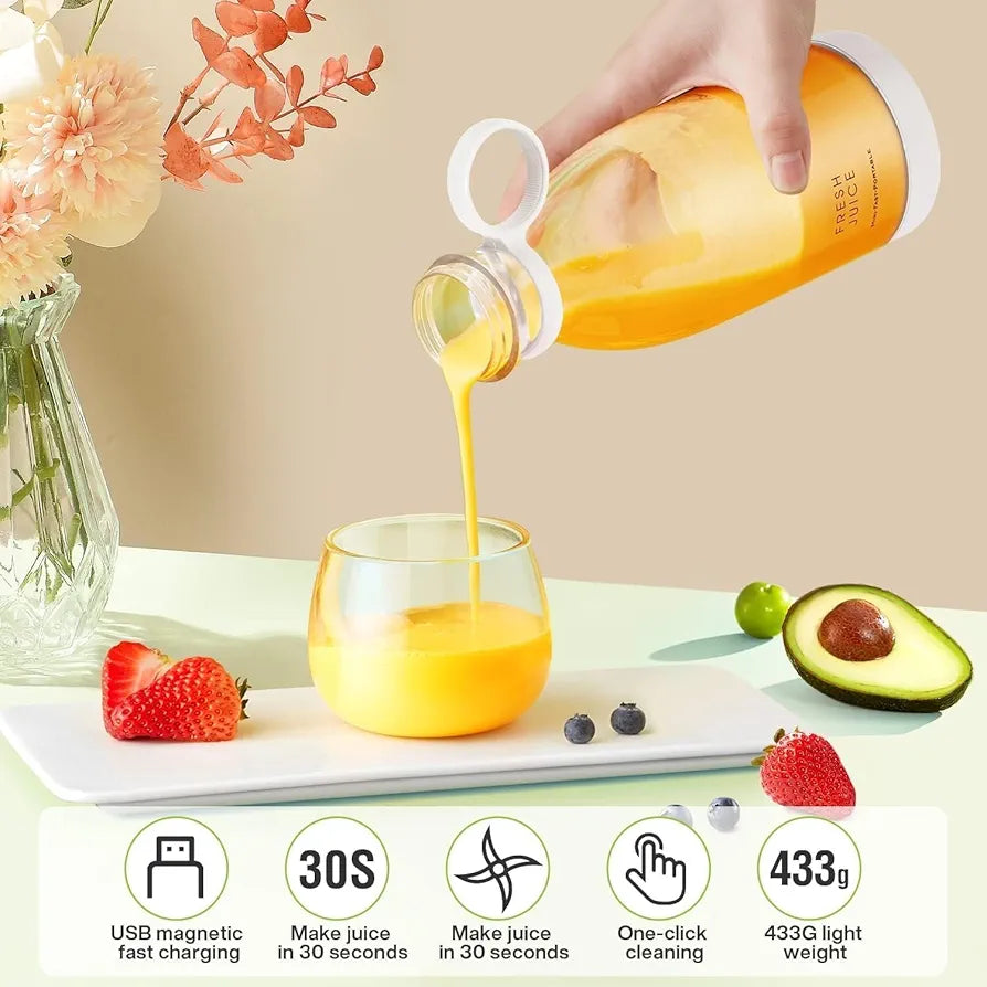 Portable Juicer Blenders For Smoothies And Juices USB Rechargeable Mini 320ml Juicer Bottle Blender Shake Maker Electric Battery Mixer Grinder Machine, Travel Juice Maker for Fruits