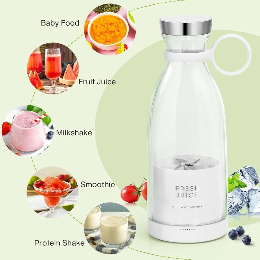 Portable Juicer Blenders For Smoothies And Juices USB Rechargeable Mini 320ml Juicer Bottle Blender Shake Maker Electric Battery Mixer Grinder Machine, Travel Juice Maker for Fruits