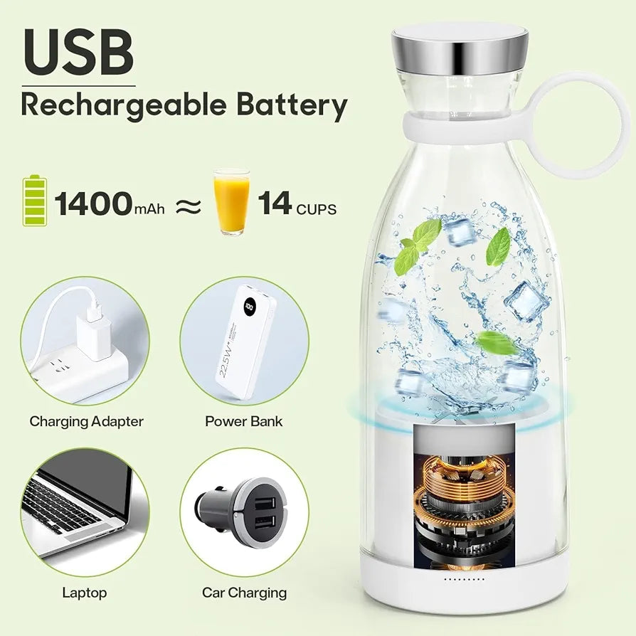 Portable Juicer Blenders For Smoothies And Juices USB Rechargeable Mini 320ml Juicer Bottle Blender Shake Maker Electric Battery Mixer Grinder Machine, Travel Juice Maker for Fruits