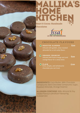 Mallika's Home Kitchen Handmade Chocolates,Plain Chocolate, 100g, Dark Chocolate