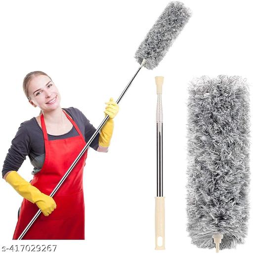 Microfiber Feather Duster Bendable & Extendable Fan Cleaning Duster with 100 inches Expandable Pole Handle Washable Duster for High Ceiling Fans, Window Blinds, Furniture (Grey)