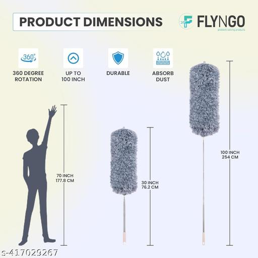 Microfiber Feather Duster Bendable & Extendable Fan Cleaning Duster with 100 inches Expandable Pole Handle Washable Duster for High Ceiling Fans, Window Blinds, Furniture (Grey)
