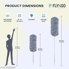Microfiber Feather Duster Bendable & Extendable Fan Cleaning Duster with 100 inches Expandable Pole Handle Washable Duster for High Ceiling Fans, Window Blinds, Furniture (Grey)