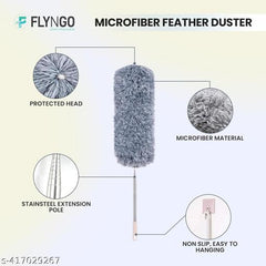 Microfiber Feather Duster Bendable & Extendable Fan Cleaning Duster with 100 inches Expandable Pole Handle Washable Duster for High Ceiling Fans, Window Blinds, Furniture (Grey)
